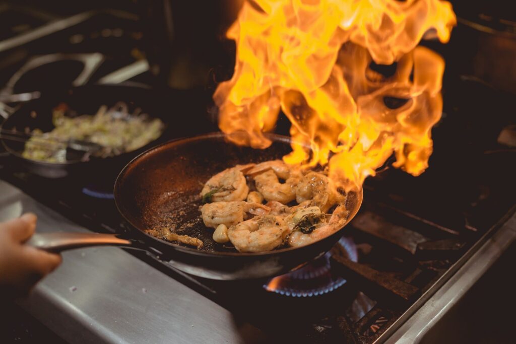 Meat under process of cooking